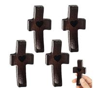 4 Petites Croix En Bois, D'Amour En Bois Sculptée à Main Avec Des Cœurs, Mon CœUr Croix De Pouce, Cadeau D'Encouragement, Pour Prières De Dévotion Baptême Communion
