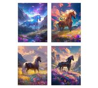 4 Pezzi Diamond Painting Animale Diamond Painting Bambina Cavallo Pittura Diamante Disegni con Perline da Attaccare, DIY 5D Diamantini Crystal Art Quadri con Perline Decorazione Casa 75x90cm z1049f