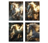 4 Pezzi Diamond Painting Animale Diamond Painting Bambina Cavallo Pittura Diamante Disegni con Perline da Attaccare, DIY 5D Mosaico Diamantini Crystal Art Quadri con Perline Decorazione 25x40cm z821f