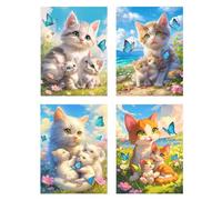 4 Pezzi Diamond Painting Animale Pittura Bambini Gatto Diamantini Crystal Art Quadri con Perline, DIY 5D Full Drill Mosaico Making Crafts Paint Ricamo a Punto Croce Painting Decorazione 60x90cm z362f