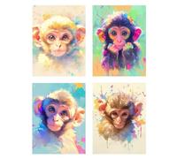 4 Pezzi Diamond Painting Animale Pittura Bambini Scimmia Diamantini Crystal Art Quadri con Perline,DIY 5D Full Drill Mosaico Making Crafts Paint Ricamo a Punto Croce Painting Decorazione 60x90cm z358f