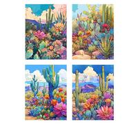 4 Pezzi Diamond Painting Cactus Diamond Painting Bambina Pianta Pittura Diamante Disegni con Perline da Attaccare, DIY 5D Mosaico Diamantini Crystal Art Quadri con Perline Decorazione 55x70cm z681f