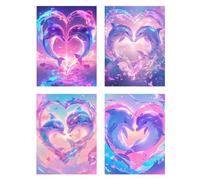 4 Pezzi Diamond Painting Delfino Pittura Bambini Amore Diamantini Crystal Art Quadri con Perline, DIY 5D Full Drill Mosaico Making Crafts Paint Ricamo a Punto Croce Painting Decorazione 60x90cm z374f