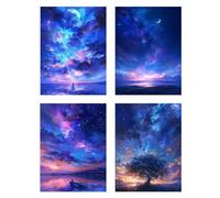 4 Pezzi Diamond Painting Di Notte Diamond Painting Bambina Paesaggio Pittura Diamante Disegni con Perline da Attaccare, DIY Mosaico Diamantini Crystal Art Quadri con Perline Decorazione 70x85cm z567f