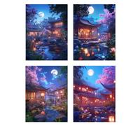 4 Pezzi Diamond Painting Edificio Pittura Bambini Luna Diamantini Crystal Art Quadri con Perline, DIY 5D Full Drill Mosaico Making Crafts Paint Ricamo a Punto Croce Painting Decorazione 55x70cm z620f