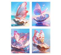 4 Pezzi Diamond Painting Farfalla Pittura Bambini Conchiglia Diamantini Crystal Art Quadri con Perline, DIY 5D Full Drill Diamonds Paint Ricamo a Punto Croce Painting Decorazione Regali 45x60cm z492f