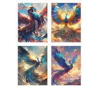 4 Pezzi Diamond Painting Fenice Pittura Bambini Animale Diamantini Crystal Art Quadri con Perline, DIY 5D Full Drill Mosaico Making Crafts Paint Ricamo a Punto Croce Painting Decorazione 70x85cm z828f