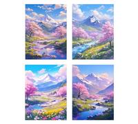 4 Pezzi Diamond Painting Fiore Di Ciliegio Pittura Bambini Montagna Diamantini Crystal Art Quadri con Perline, DIY Full Drill Mosaico Making Crafts Diamonds Paint Painting Decorazione 25x40cm z1028f