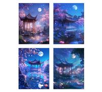 4 Pezzi Diamond Painting Luna Diamond Painting Bambina Lago Pittura Diamante Disegni con Perline da Attaccare, DIY 5D Mosaico Diamantini Crystal Art Quadri con Perline Decorazione Della 55x70cm z571f
