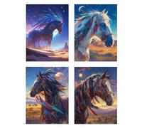 4 Pezzi Diamond Painting Luna Pittura Bambini Cavallo Diamantini Crystal Art Quadri con Perline, DIY 5D Full Drill Mosaico Making Crafts Paint Ricamo a Punto Croce Painting Decorazione 70x85cm z572f