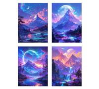 4 Pezzi Diamond Painting Montagna Pittura Bambini Luna Diamantini Crystal Art Quadri con Perline, DIY 5D Full Drill Mosaico Making Crafts Paint Ricamo a Punto Croce Painting Decorazione 60x90cm z554f