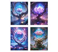 4 Pezzi Diamond Painting Paesaggio Pittura Bambini Loto Diamantini Crystal Art Quadri con Perline, DIY 5D Full Drill Mosaico Making Crafts Paint Ricamo a Punto Croce Painting Decorazione 25x40cm z736f
