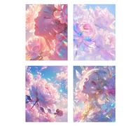4 Pezzi Diamond Painting Peonia Diamond Painting Bambina Principessa Pittura Diamante Disegni con Perline da Attaccare, DIY Mosaico Diamantini Crystal Art Quadri con Perline Decorazione 60x90cm z189f