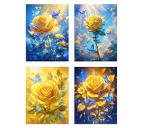4 Pezzi Diamond Painting Rosa Diamond Painting Bambina Fiore Pittura Diamante Disegni con Perline da Attaccare, DIY 5D Mosaico Diamantini Crystal Art Quadri con Perline Decorazione Della 70x85cm z529f