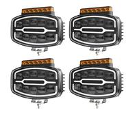 4 Phares de Travail Auxiliares LED 55W 12V 24V 1400 Lm Projecteurs Longue Portée + Feu de Position Orange / Blanc + Gyrophare Orange Homologation ECE E9 R10 R148 R149 R65 Camion Poids Lourds VTT 4x4