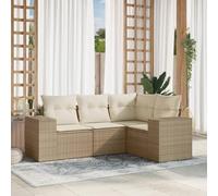 4-Piece Beige Wicker Patio Furniture Set with Cushions, Outdoor Rattan Sofa Set for Garden Terrace Balcony, Waterproof Resin Wicker Sectional Sofa with Removable Cushions and Adjustable Feet
