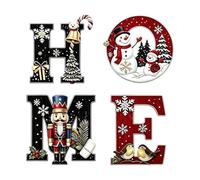 4-Piece Christmas Wooden Wall Art Signs Holiday Snowman Nutcracker Decor | Set of 4 rustic 8x8 inch wooden Christmas signs featuring cute holiday snowman and nutcracker designs for warm farmhouse