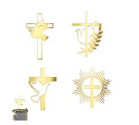 4 Pièce Decoration Communion Croix,Bapteme Cake Topper Sainte,Fille Baptême Gateau Décoration Ensemble,Garcon Paques Personnalisé Gâteaux Toppers Deco pour Aube Mariage Foi Caker Décorations