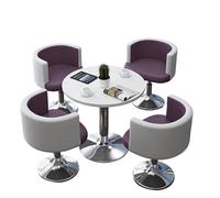 4-Piece Modern Round Table & Swivel Chair Set, Multi-Color Padded Chairs Upholstered for Home Balcony/Café/Office Lounge(I)