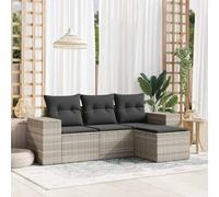 4-Piece Outdoor Patio Furniture Set with Light Gray Cushions, Wicker Resin Garden Sofa Set for Backyard, Terrace, Balcony, Modular Design, Weather-Resistant, Removable Cushion Covers, Easy Assembly