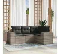 4-Piece Outdoor Patio Furniture Set with Light Gray Cushions, Wicker Resin Modular Garden Sofa for Backyard, Terrace, Durable Weather-Resistant Rattan Lounge Set with Removable Cushion Covers