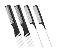4 Pièce Outil de Coiffure avec Fourchette Métal & Dents Fines, Peigne de Coiffeur avec Fourchette en Métal et Dents Fines, Peignes à Dents Larges Style Rétro Brosse à Cheveux