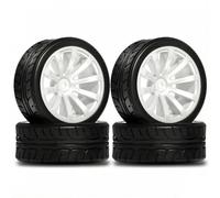 4 pièces/1 Jeu de pneus de moyeu de Roue à dérive pneus RC for Tamiya 1:10 WRC TT02 XV01 RC pièces de Mise à Niveau de Modification de Voiture(White)