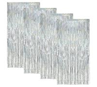 4 Pièces 1 m x 2.5 m Métallique Tinsel Argent, Rideau Argenté Anniversaire, Rideau Paillette, Rideau Argenté, Rideau Frange pour Deco Nouvel an, Disco, Anniversaire, Mariages, Deco Festives