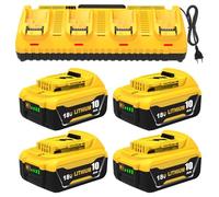 4 pièces 10,0 A de Rechange pour Dewalt Batterie 18 V et 1 pièce 4 Ports Chargeur 10,8-20 V DCB104