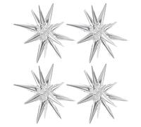 4 Pièces 22 Pouces 4D Argent Starburst Cône Polyester Ballons, Ballons Étoiles, Décorations d'anniversaire en Argent, Ballons en Feuille d'argent