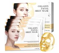 4 Pièces 24K Gold Collagen Real Deep Mask, Hydratant Collagène Masque Facial, Soin Visage Pour raffermir et lifter, Dégradé Beige Doré, Anti-age, Anti-Rides, Soins de la peau de nuit