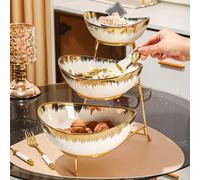 4 pièces (3 plateaux 1 support) Set de plateaux à fruits en céramique, plateau de service multifonctionnel pour la cuisine, la salle à manger, le salon, convient pour le service de thé, d'eau, de bonb