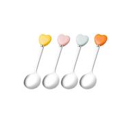 (4 Pièces) 5,3 Pouces En Céramique Amour Cuillère Acier Inoxydable Dessin Animé Manger Et Boire À Soupe Dessert Café Thé Mignon Usage Domestique (Mixte)