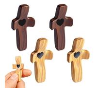 4 Pièces 5 x 2.5 cm Petites Croix en Bois avec Cœur, Cadeau D'encouragement Croix en Bois Confortables Portables, Croixs D'amour Sculptée à la Main avec Cœur, pour Prière, Méditation et Détente