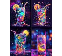 4 Pièces 5D Diamond Painting Boissons Peinture Diamant Accessoires de Peinture Diamant pour Adultes DIY Broderie Diamant kit Complet ciel étoilé coloré Diamond Painting pour Décor à La Maison 24x32cm