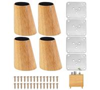 4 Pièces 6 cm Augmenter Pied Meuble Bois, Stable Design Pied de Meuble Bois Inclinés avec Plaque de Montage, Patin Antidérapant et Vis, Pied Bois pour Canapé, Table de Chevet, D'armoire, Commodes, Lit