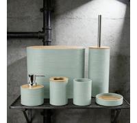 4 pièces/6 pièces Ensemble d'accessoires de salle de bain minimaliste moderne, ensemble de vanité de salle de bain en bambou rayé, comprenant distributeur de savon, porte-brosse à dents, gobelet, port