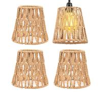 4 Pièces Abat-jour Rotin Tissé à la Main, 15 x 15.8 x 4cm Abat Jour Rotin Main Style Boho, Rotins Abat-Jour De Plafond Compatible E27/E14 pour Plafond, Lampes de Table, Lampe Suspendue