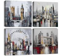 4 PièCes Abstrait Moderne Ville Mur Art Aquarelle Ville Paysage Photos DéCoration Murale Pour Salon Chambre Londres Paris Peintures Sur Toile Encadré Paysage Urbain Impressions Affiche Oeuvre 30x30cm