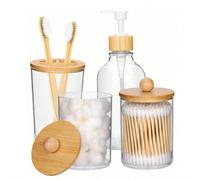 4 pièces Accessoires de salle de bain Distributeur de savon, Bocaux porte-cotons-tiges, Porte-brosse à dents, Boîte de rangement de salle de bain bohème, Décoration de chambre esthétique, Décoration d