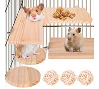 4 Pièces Accessoires Hamster : Plateforme pour Animaux de Compagnie avec 3 Balles, Jouet Pédale pour Cochon d'Inde, Chinchilla, Lapin - Jumping Board Round