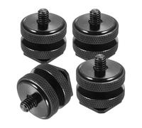 4 Pièces Adaptateur de Vis Trépied 1/4 Double, Griffe Flash | Alliage D’aluminium Noir, Double Écrous Réglables, pour Montage Micro ou Lampe, Vidéo et Terrain