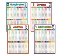 4 pièces Affiches de table de multiplication et de division, convenant aux salles de cole élémentaire et secondaire, affiches éducatives de mathématiques pour enfants, laminées imperméables,