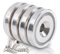 4 Pièces Aimant Neodyme 20 kg Force 25x7mm avec Trou et Capsule, Aimant en Pot Fraisé avec Vis et Coussins en Acier, Aimant Puissant pour Réfrigérateur, Cuisine, Industrie