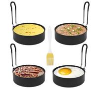 4 Pièces Anneaux D'oeuf Antiadhésifs, Anneaux à œufs en Acier Inoxydable, avec Poignées Pliantes, Moule Pancake pour la Cuisson œuf au Plat Pancakes Omelettes Muffins et Plus, avec Brosse en Silicone