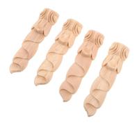 4 Pièces Applique D’angle en Relief Sculpté Non Peint, Ovale Long | Bois Massif Beige, Motifs Floraux Détaillés, pour Tiroirs et Meubles, Finition Lisse, Pose Facile
