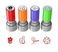 4 pièces Assortiment de tampons, tampon en caoutchouc pour récompense, motivation avec encre rouge, auto-encreur, convient aux enseignants, mini-journaux, bureau, lecture, apprentissage, cocher, rentr