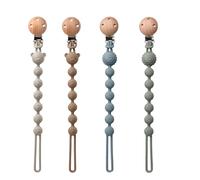 4 Pièces Attache Tetine, Accroche Tetine Bebe, Attache Silicone Garçon Fille, Sucette Mam 0-6 Mois (Marron/Gris/Bleu/Vert)