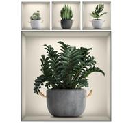 4 Pièces Autocollant Mural Plante 3d Vert, Fenêtre Factice, PVC