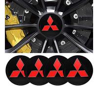 4 Pièces Autocollants Cache Moyeu pour Mitsubishi Outlander II 2005-2012 56MM, Cache-moyeux Autocollants Jante Centre D'emblème avec Voiture Logo Cache Moyeux,Black Red
